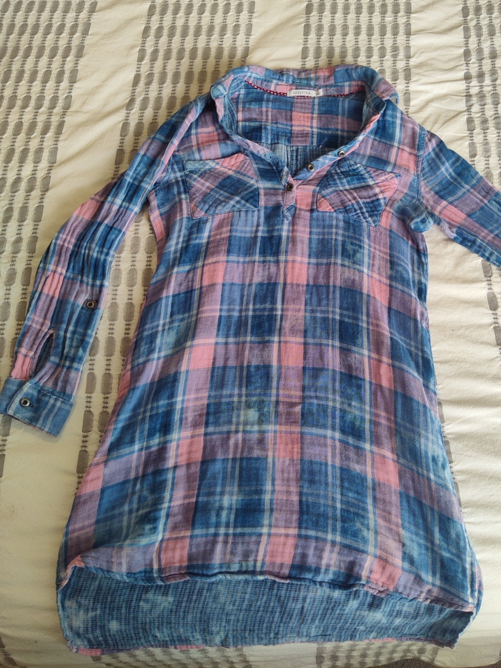 Kenneth Cole Reaction Plaid Long Sleeve Tunic  Size S